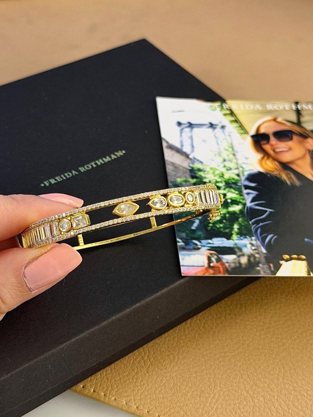 FREIDA ROTHMAN VAULT - Floating Gold Diamond Oval Bangle Bracelet